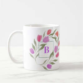 Taza De Café Letra monograma B púrpura y blanca con flores