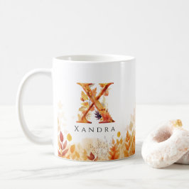 Taza De Café Letra monograma de hojas de otoño X