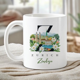 Taza De Café Letra Monograma de Zurich Z Regalo Personalizado