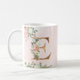 Taza De Café Letra monograma E acuarela café floral tazón