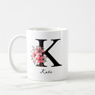 Taza De Café Letra Monograma Floral K Margaret Nombre Personali