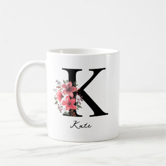 Taza De Café Letra Monograma Floral K Margaret Nombre Personali