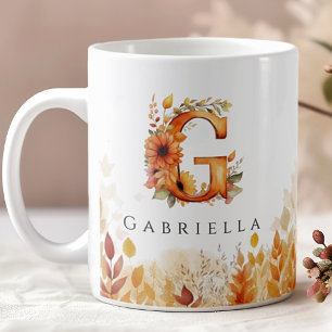Taza De Café Letra monograma G del follaje otoñal