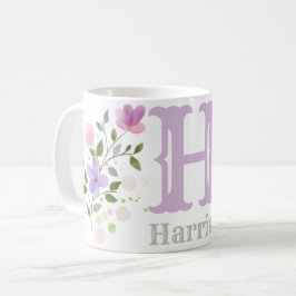 Taza De Café Letra monograma H y nombre con flores