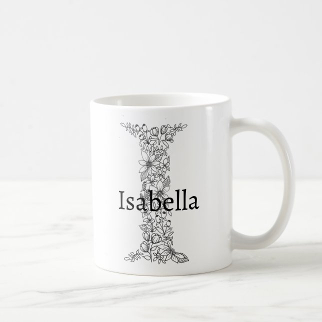 Taza De Café Letra monograma I Floral Botánica blanca negra (Derecha)