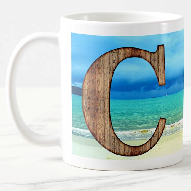 Taza De Café Letra monograma inicial de madera C escena oceánic (Subido por el creador)