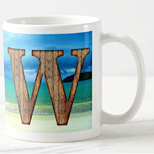 Taza De Café Letra monograma inicial de madera W escena oceánic