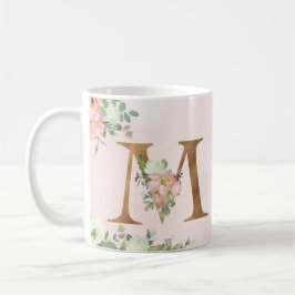 Taza De Café Letra monograma M acuarela café floral tazón