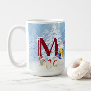 Taza De Café Letra monograma M Angel Snowman Navidades