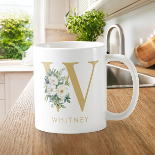 Taza De Café Letra monograma nombre inicial floral
