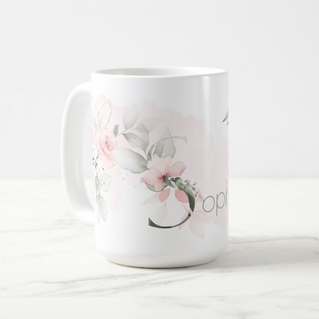 Taza De Café Letra monograma S elegante rosa rosa rosa Rubor (Anverso izquierdo)