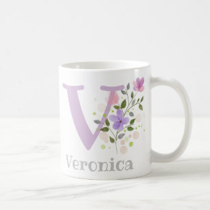 Taza De Café Letra Monograma V y nombre cristiano Verónica