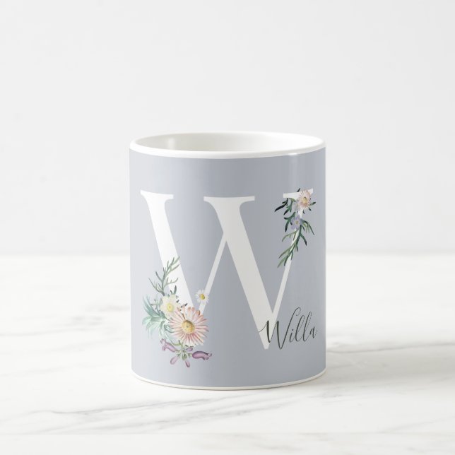 Taza De Café Letra monograma W floral personalizada (Centro)