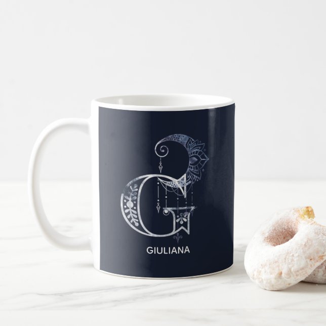 Taza De Café Letra monogramada G Boho Crescent Moon Mandala (Con donut)
