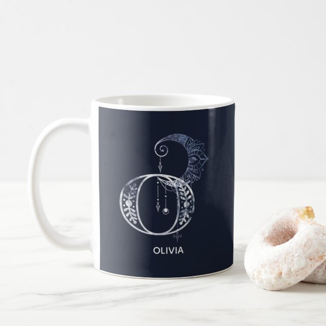 Taza De Café Letra monogramada O boho luna creciente Mandala (Con donut)