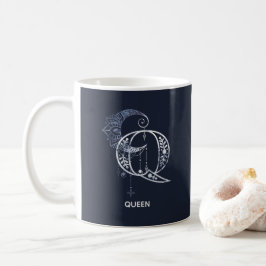 Taza De Café Letra monogramada Q Boho Crescent Moon Mandala