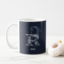 Taza De Café Letra monogramada R Boho Crescent Moon Mandala