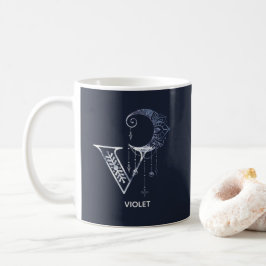 Taza De Café Letra monogramada V Boho Crescent Moon Mandala