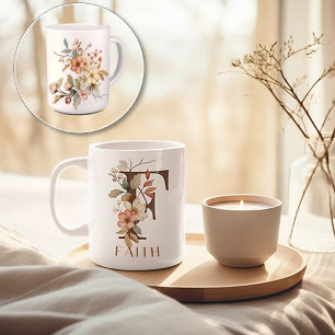Taza De Café Letra monogramo F floral rústica