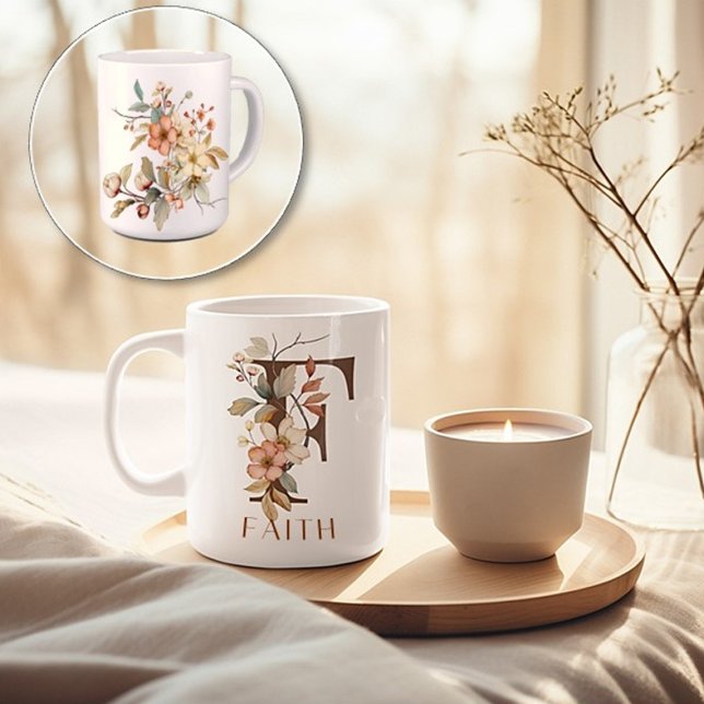Taza De Café Letra monogramo F floral rústica (Subido por el creador)