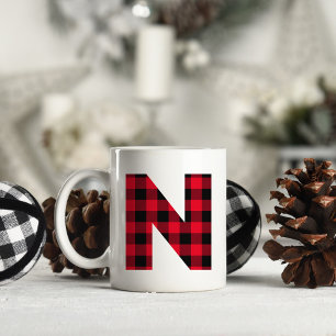 Taza De Café Letra N de monograma en negrita de cuadros de búfa