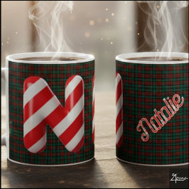 Taza De Café Letra N de Navidad con rayas de caramelo brillante