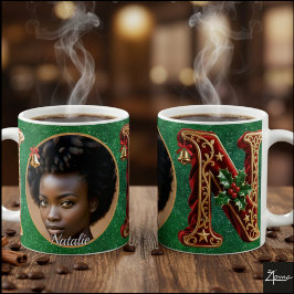 Taza De Café Letra N de Navidad de terciopelo rojo de lujo dora