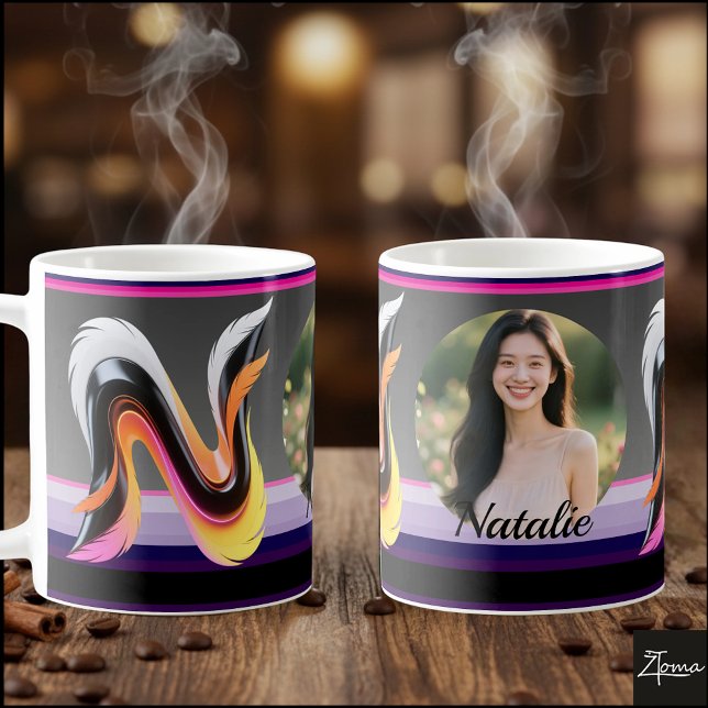 Taza De Café Letra N Fluida Abstracta Neón Pluma (This is a sample design. There are several models to choose from, with the name and color changed.
)