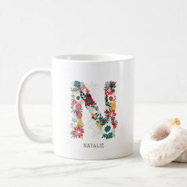 Taza De Café Letra N | Letra floral sinmusical monograma I mug