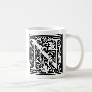 Taza De Café Letra N Monograma Medieval Art Nouveau