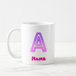 Taza De Café Letra Neon A Monograma Brillante Rosa Purpura Inic