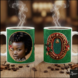 Taza De Café Letra O de Navidad de terciopelo rojo de lujo dora
