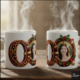 Taza De Café Letra O de Navidad de terciopelo rojo de lujo dora