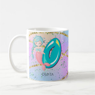 Taza De Café Letra O Monograma Acuarela Cuta Cristales De Siren