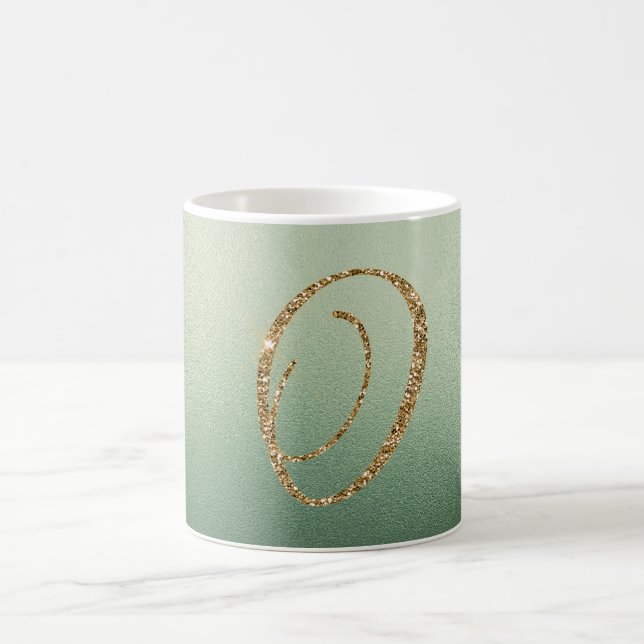 Taza De Café Letra O Purpurina Oro Verde Olivo (como en Olivia) (Centro)