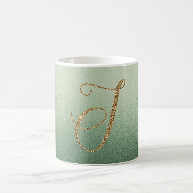 Taza De Café Letra olive Green Gold Purpurina J (Centro)