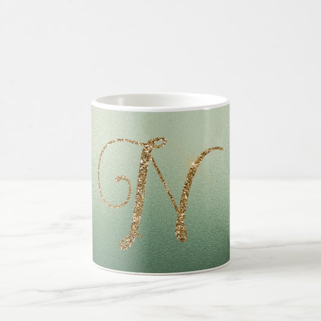 Taza De Café Letra Olive Green Gold Purpurina N (Centro)