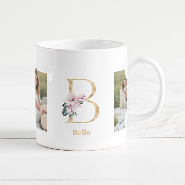 Taza De Café Letra oro moderna B flor | Dos monografías fotográ (Subido por el creador)