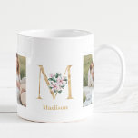Taza De Café Letra oro moderna M flor | Dos monografías fotográ<br><div class="desc">Letra oro moderna M flor | Dos monografías fotográficas</div>