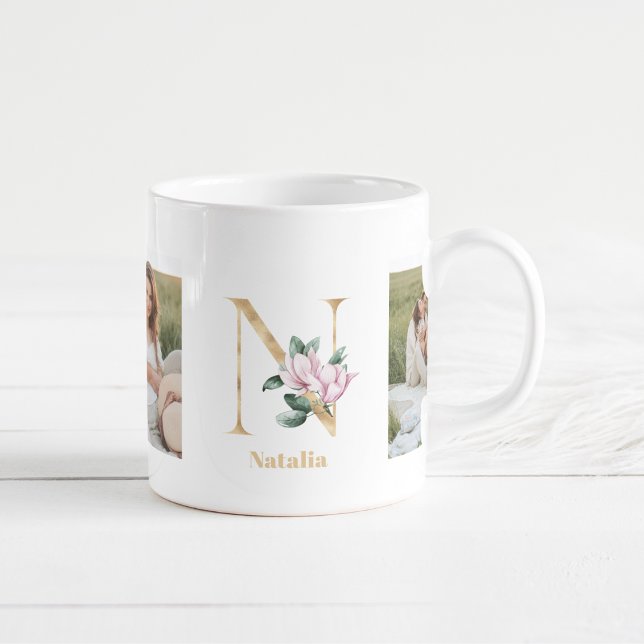 Taza De Café Letra oro moderna n flor | Dos monografías fotográ (Subido por el creador)