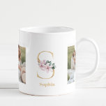 Taza De Café Letra oro moderna S flor | Dos monografías fotográ<br><div class="desc">Letra oro moderna S flor | Dos monografías fotográficas</div>