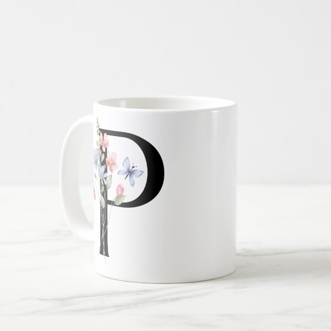 Taza De Café Letra P con flores (Anverso izquierdo)