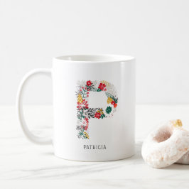 Taza De Café Letra P | Letra floral sinmusical monograma I mug