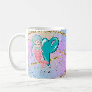 Taza De Café Letra P Monograma Acuarela Cuta Cristales De Siren