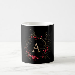 Taza De Café Letra Purpurina inicial a Holly Eucalyptus Holiday