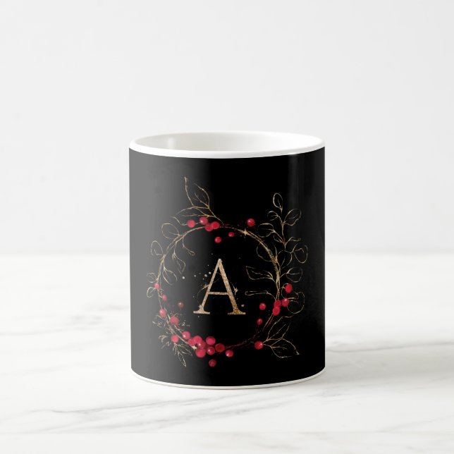 Taza De Café Letra Purpurina inicial a Holly Eucalyptus Holiday (Centro)