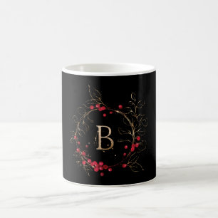 Taza De Café Letra Purpurina inicial B Holly Eucalyptus Holiday