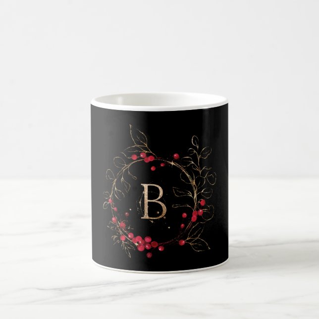 Taza De Café Letra Purpurina inicial B Holly Eucalyptus Holiday (Centro)