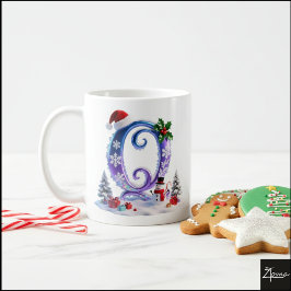 Taza De Café Letra Q de Navidad iridiscente con muñeco de nieve