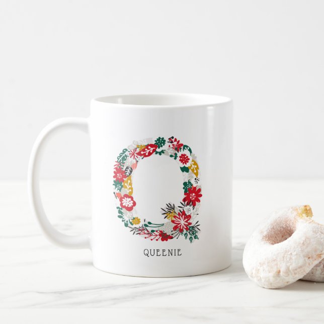 Taza De Café Letra Q | Letra floral sinmusical monograma I mug (Con donut)
